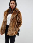 Asos Design Faux Fur Coat With Collar Detail-brown