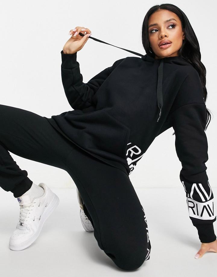 River Island Active Logo Hoodie In Black -set