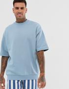 Asos Design Oversized Short Sleeve Sweatshirt In Blue