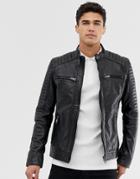 Barney's Original Real Leather 4 Pocket Biker Jacket-black