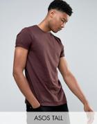 Asos Tall T-shirt In Oxblood With Roll Sleeve - Red