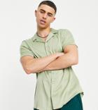 New Look Short Sleeve Satin Shirt In Khaki-green