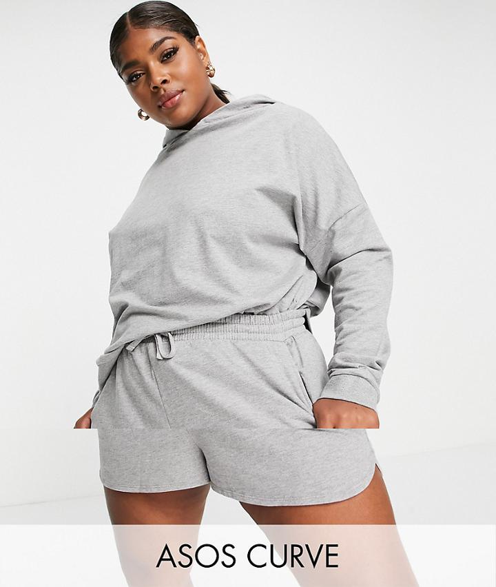 Asos Design Curve Summerweight Tracksuit Hoodie / Sweat Runner Short In Organic Cotton In Heather Gray-grey