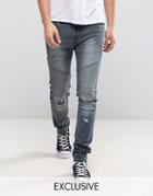 Liquor & Poker Skinny Distressed Biker Jeans In Washed Gray - Gray