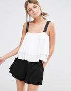 New Look Double Layer Contrast Strap Top - White