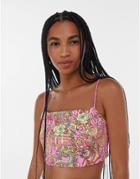 Bershka Open Back Printed Stappy Cami In Pink