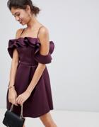 Asos Design Strappy Ruffle Scuba Prom Mini Dress-purple