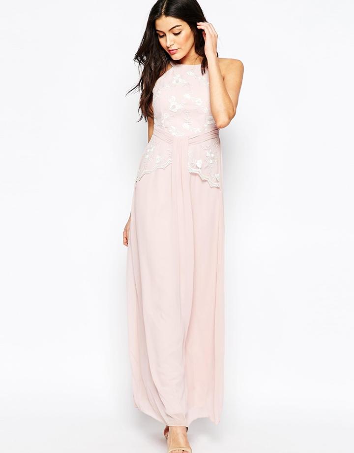 Little Mistress Maxi Dress With Floral Embroidery - Rose