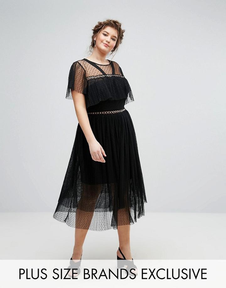 Truly You Tulle Ruffle Dress With Eyelet Detail - Black