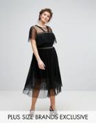 Truly You Tulle Ruffle Dress With Eyelet Detail - Black