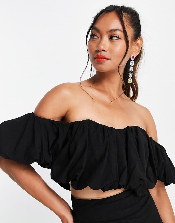 Asos Edition Puffball Off Shoulder Top In Black - Part Of A Set