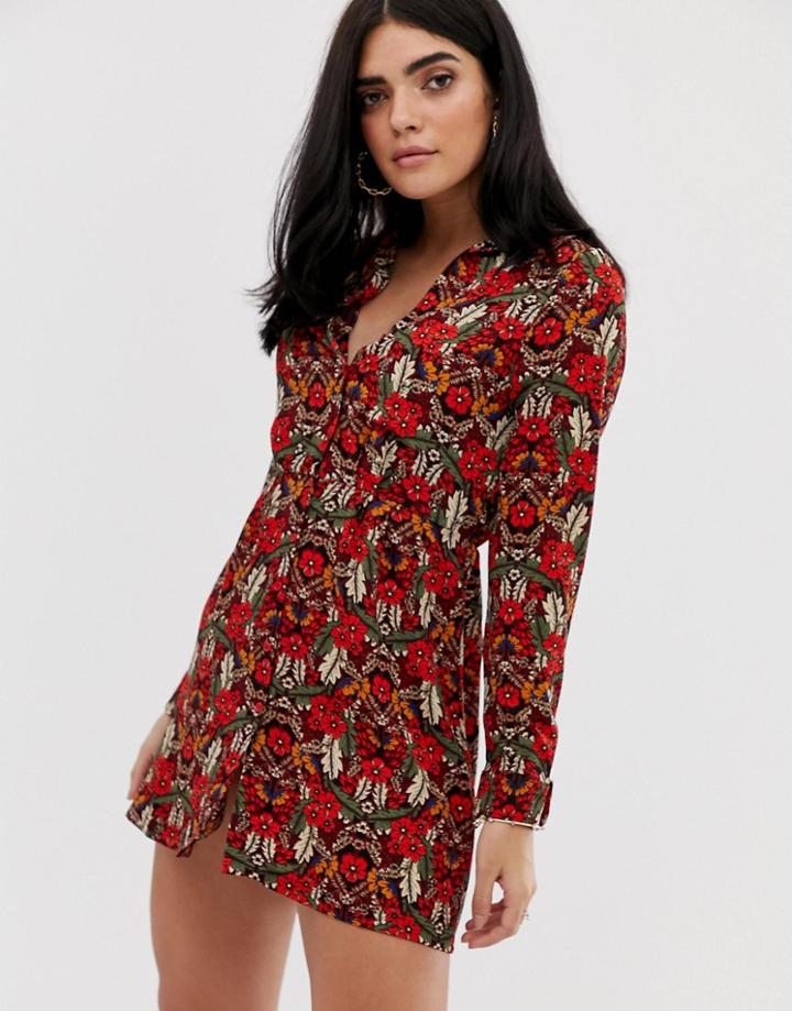 Ax Paris Printed Shirt Dress-red