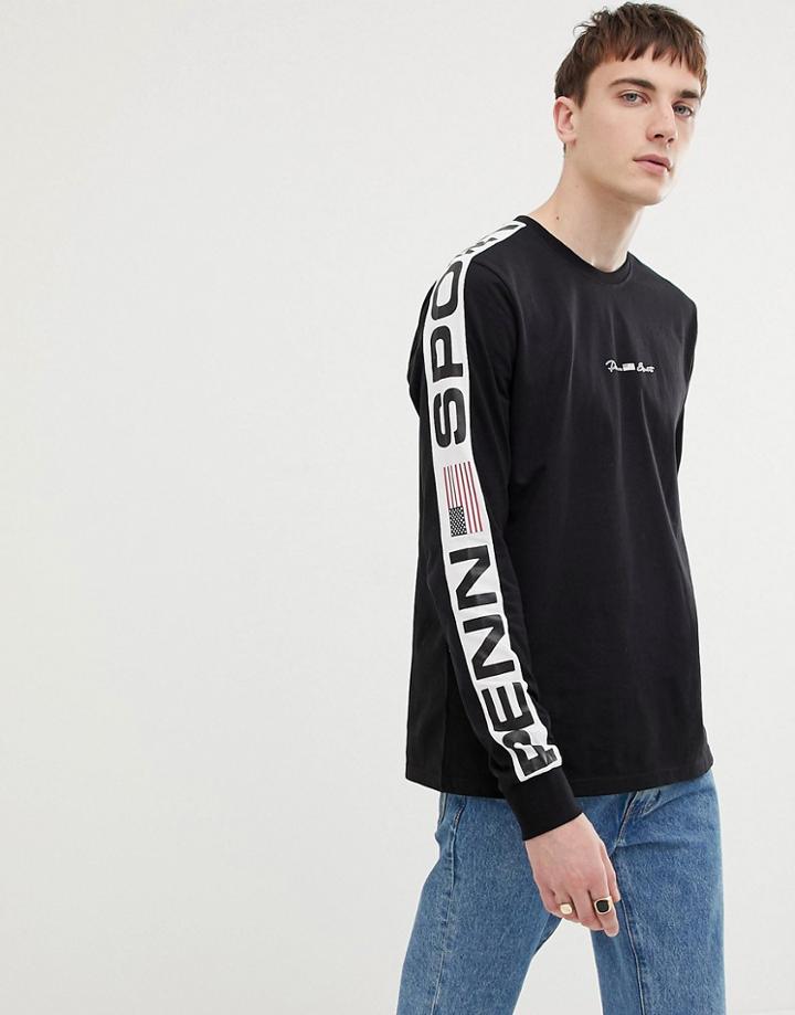 Penn Sport Long Sleeve T-shirt In Black With Logo Side Stripe - Black