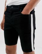 Asos Design Super Skinny Denim Shorts With Power Stretch In Black With Side Stripe - Black