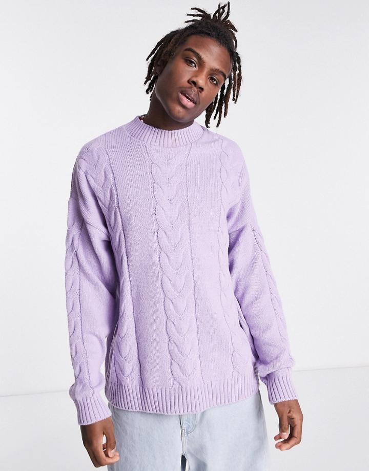 Asos Design Oversized Cable Knit Sweater In Lilac-purple
