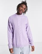 Asos Design Oversized Cable Knit Sweater In Lilac-purple