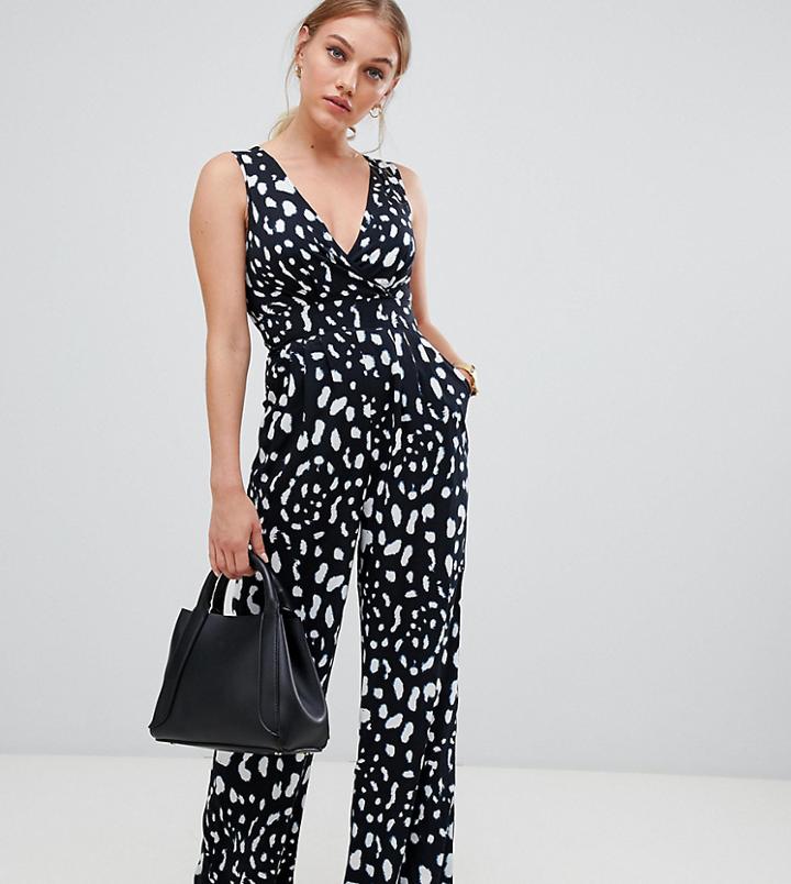 Yumi Petite Jumpsuit In Monochrom Animal Print - Black