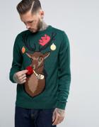 Threadbare Party Reindeer Holidays Sweater - Green