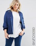 Asos Curve Soft Luxe Bomber With Rib Trim - Blue