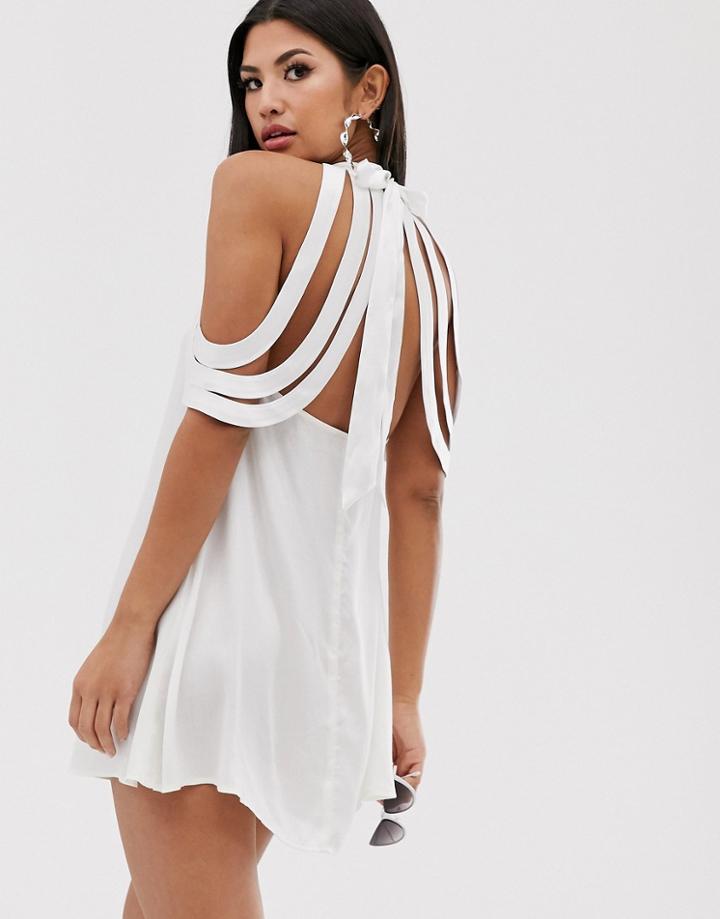 Asos Design Beach Cover Up With Drape Lattice Back Detail-cream