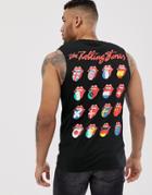 Asos Design The Rolling Stones Sleeveless T-shirt With Chest And Back Print-black