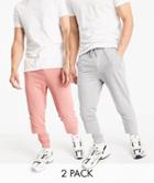 Asos Design Organic Lightweight Skinny Sweatpants 2 Pack In Pink And Gray Heather-multi