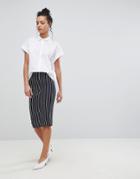 Asos Design Jersey Pencil Skirt In Pinstripe - Multi