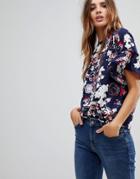 Rock & Religion Floral Frill Sleeve Top - Navy