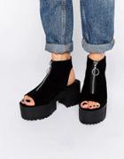 Pull & Bear Open Toe Zip Up Shoe - Black