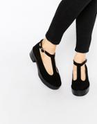 Park Lane Flatform T-bar Suede Mid Heeled Shoes - Black