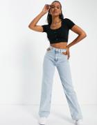 Asos Design Fitted Crop Top With Snaps Front In Black