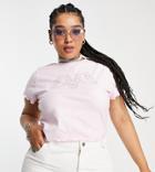 Asos Design Curve Shrunken Tee With Cherub Iron-on Graphic In Pink