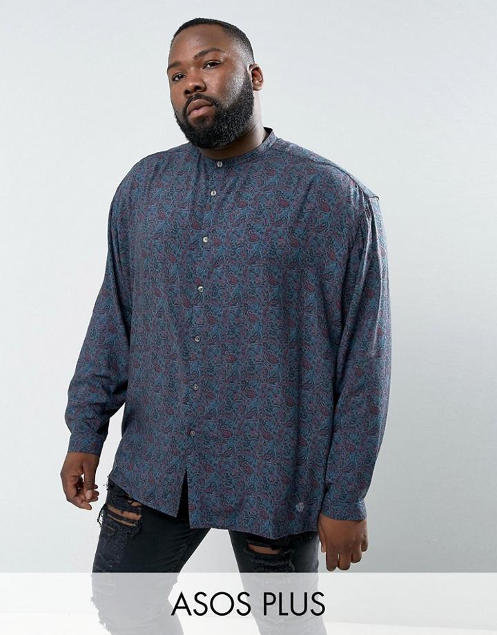 Asos Plus Oversized Paisley Shirt With Drop Shoulder - Gray