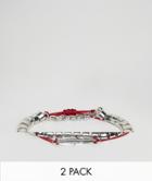 Designb Red Cord & Silver Chain Bracelet In 2 Pack - Silver