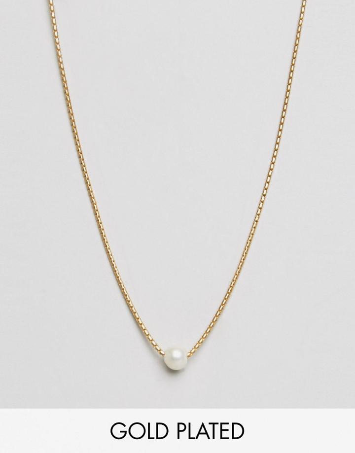 Dogeared Gold Plated Silky Box Chain Large White Pearl Adjustable Choker Necklace - Gold