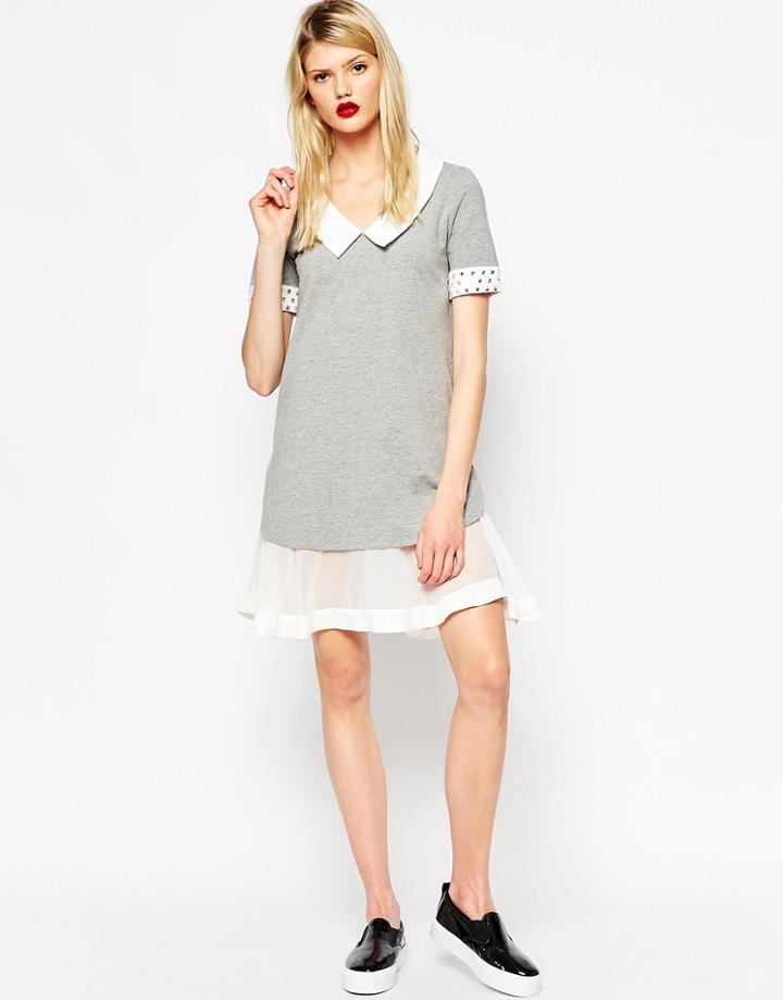 Love Moschino Embellished Sleeve Dress With Contrast Hem - Gray