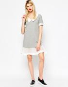 Love Moschino Embellished Sleeve Dress With Contrast Hem - Gray