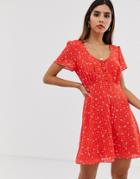 The East Order Aggy Floral Mini Dress With Button Detail - Red