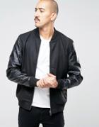 Barney's Bomber Jacket With Faux Leather Sleeves - Black