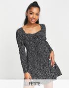 Nobody's Child Petite Sweetheart Mini Tea Dress In Mono Squiggle Print-black