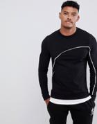 Asos Design Muscle Sweatshirt With Hem Extender And Piping In Black