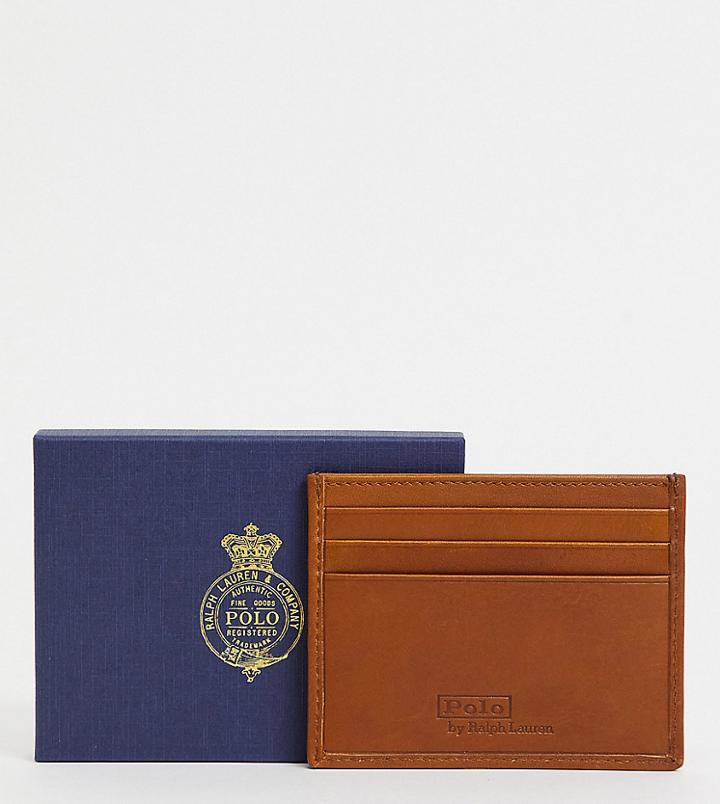 Polo Ralph Lauren Leather Cardholder In Tan With All Over Bear Logo-brown