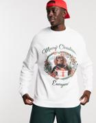 Asos Design Oversized Sweatshirt In White With Christmas Dachshund Print