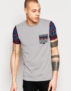 Asos Muscle T-shirt With Geo-tribal Pocket And Sleeves In Gray - Paloma Gray