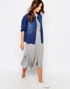 Vila Button Down Midi Skirt - Light Gray Marl