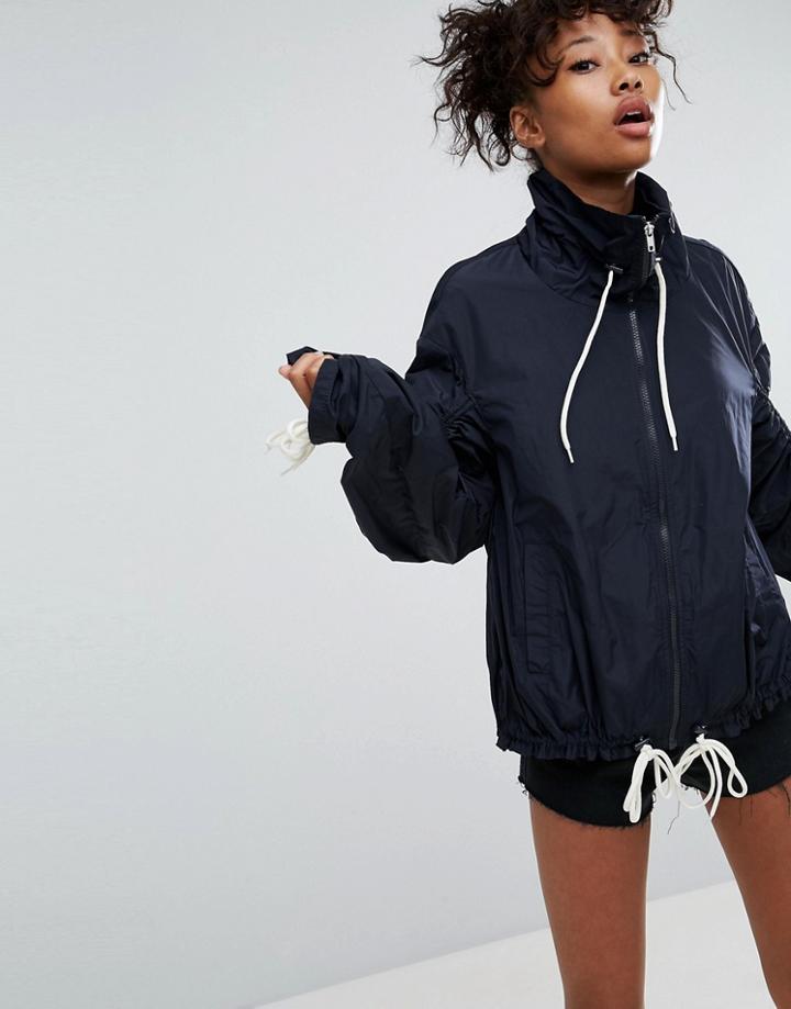 Asos Rain Anorak With Contrast Drawstring - Navy
