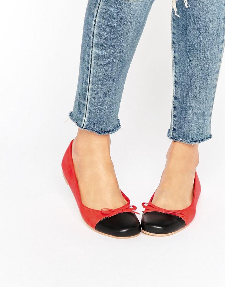 London Rebel Square Toecap Ballet Flats - Red