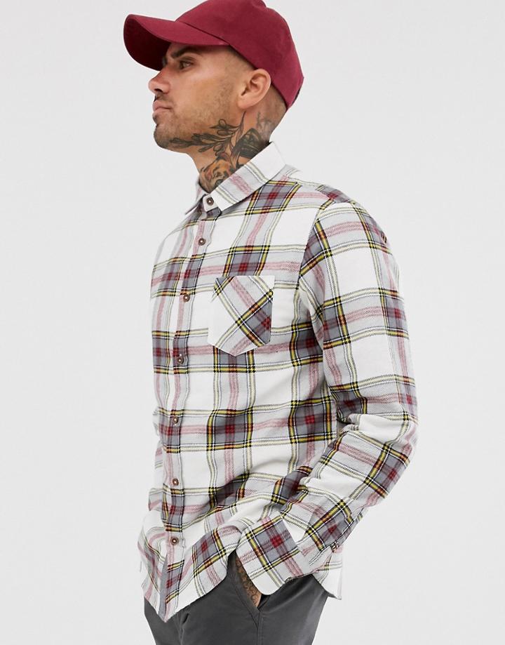 Brave Soul Plaid Check Flannel Shirt In Ecru - Cream