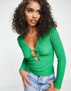 Asos Design Crop Texture Top With Ring Detail In Green