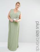 Tfnc Plus Wedding Pleated Embellished Wrap Maxi Dress - Green